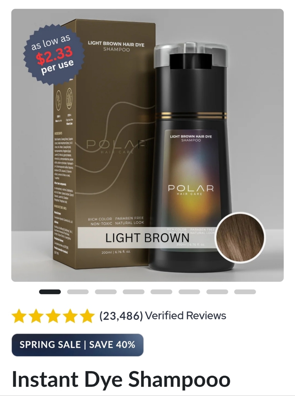 Polar Light Brown Instant Dye Shampoo - Color-Enhancing Hair Shampoo 3 Pack